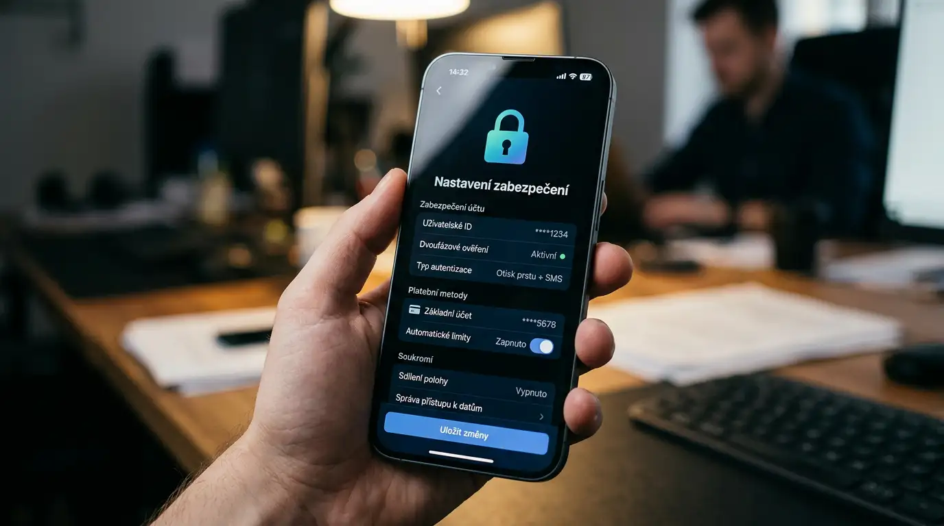 Obrazovka mobilního telefonu s otevřeným nastavením bezpečnosti Neteller účtu