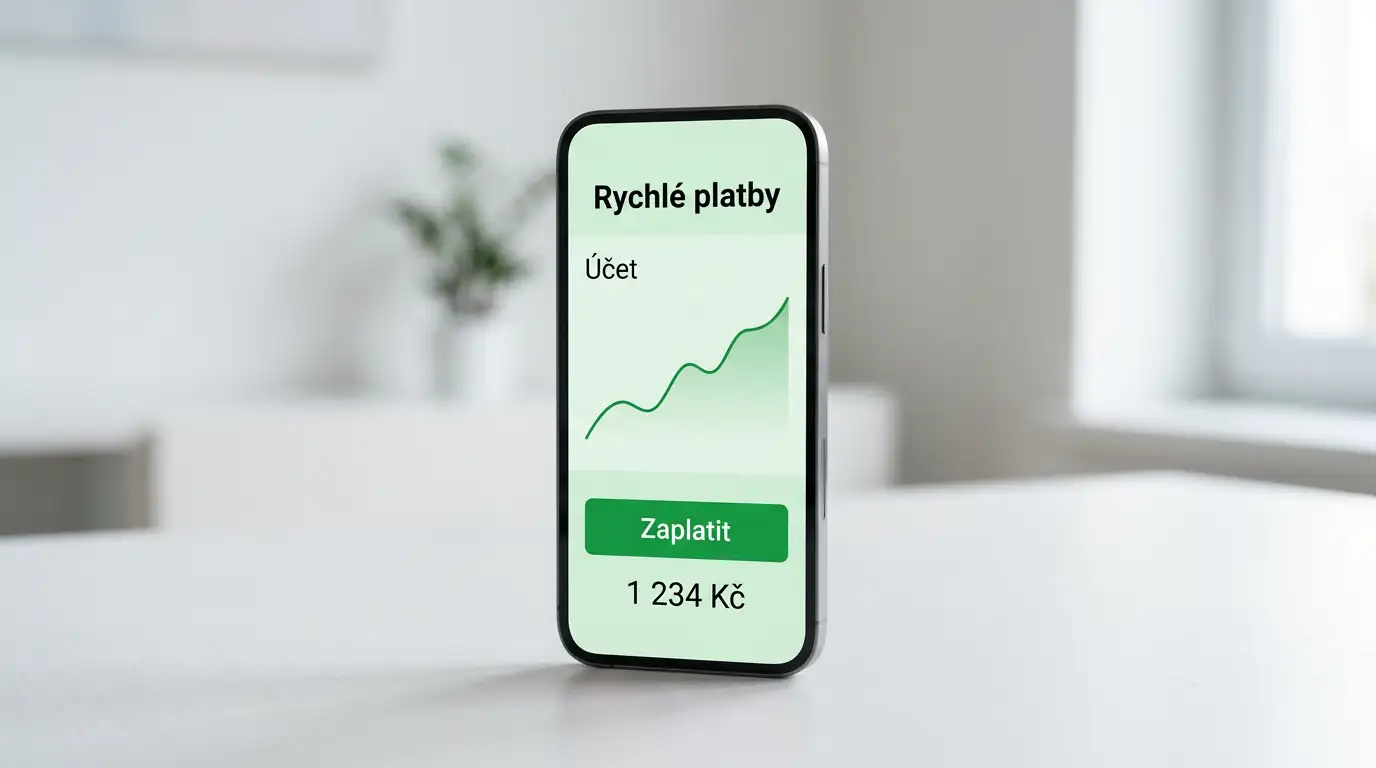 Smartphone s aplikací digitální peněženky a graf růstu trhu na pozadí